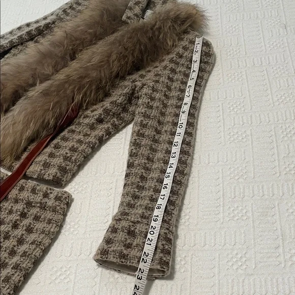 ST. JOHN fox fur Houndstooth knit wool Skirt suit set jacket silk lined - Picture 14 of 17